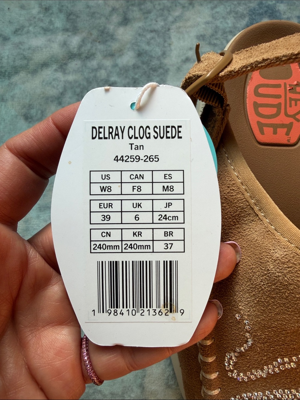 Hey Dude Delray Clog Suede Size 8 - customized with crystal snake decal - Picture 11 of 13
